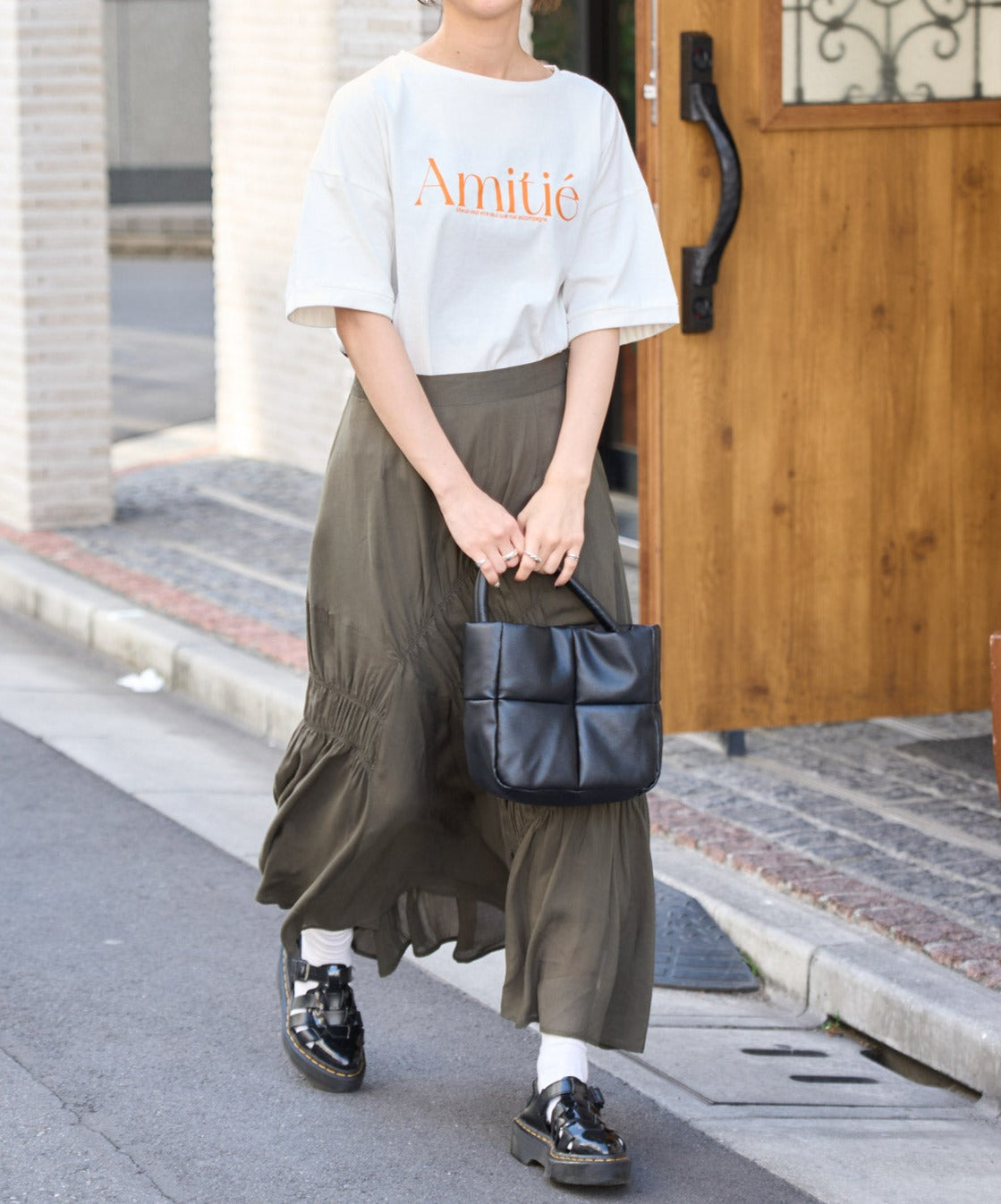 ギャザーアシメ切替スカート