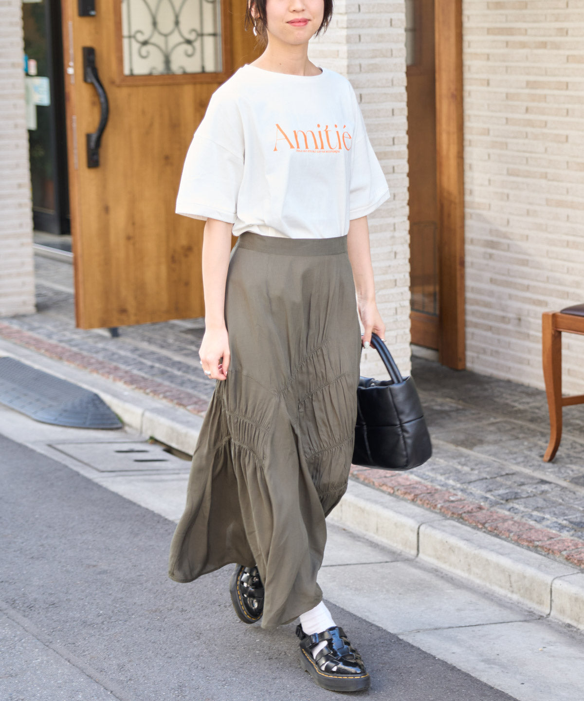 ギャザーアシメ切替スカート