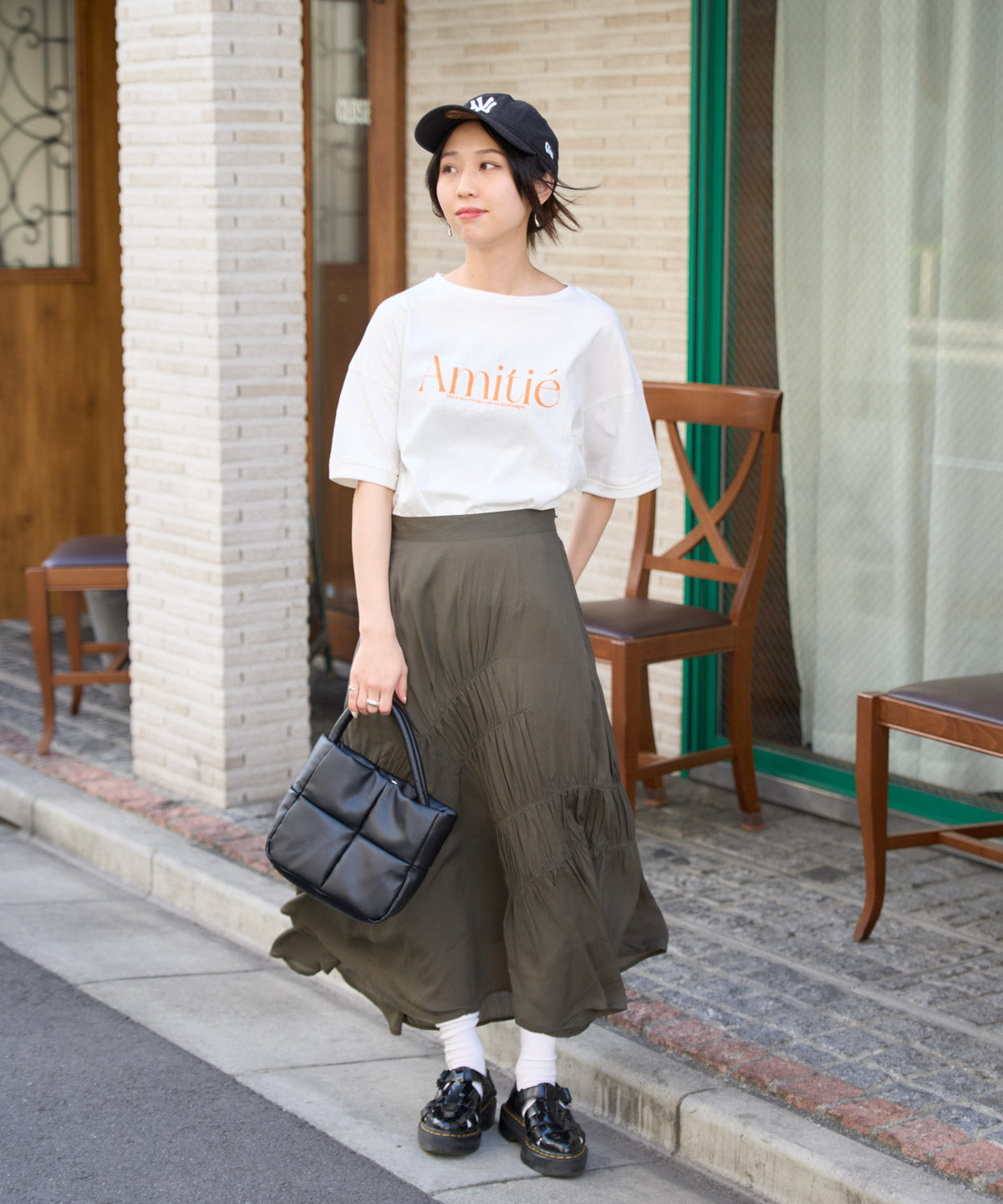 ギャザーアシメ切替スカート