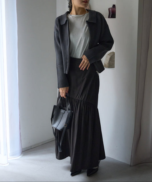 襟付きスポンディッシュダブルジップカーディガン/ブルゾン