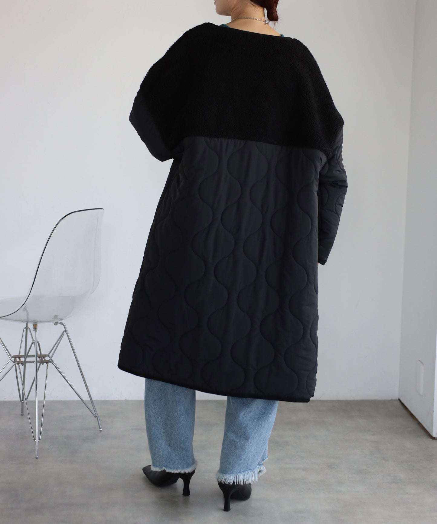ボア切替中綿ロングジャケット