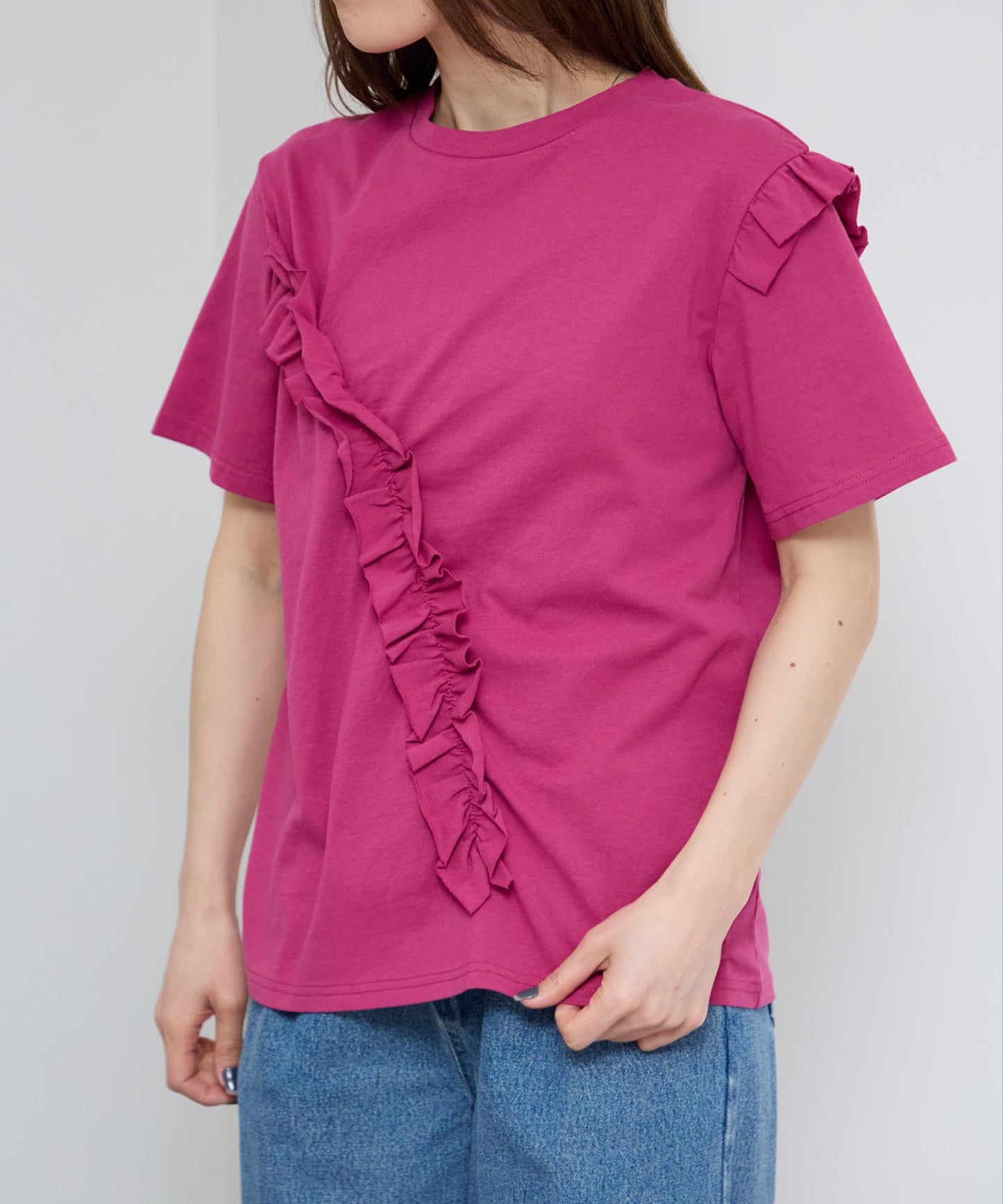 アシンメトリーフリル半袖Tシャツ