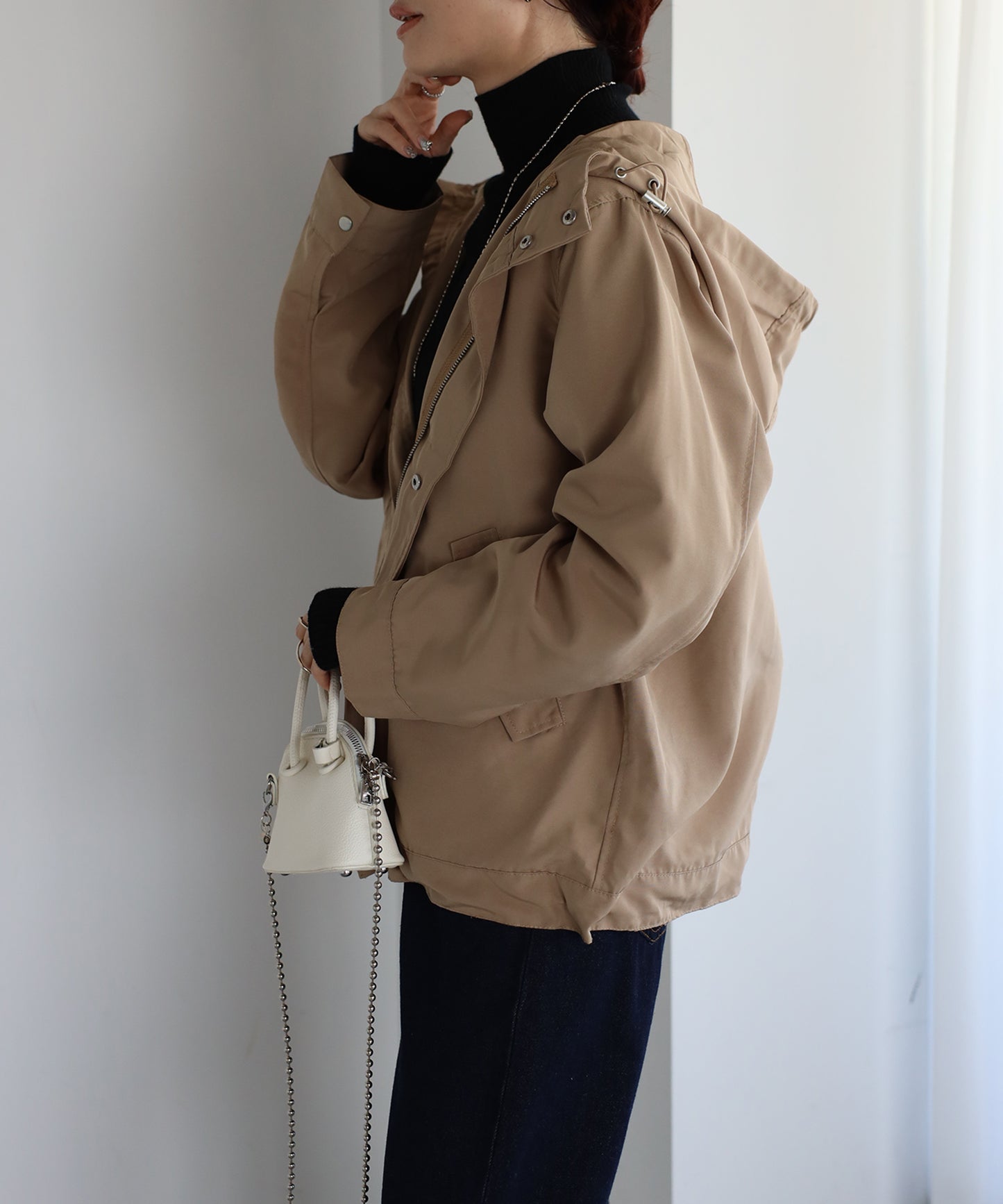 【撥水加工】ミドル丈マウンテンパーカー/フードブルゾン