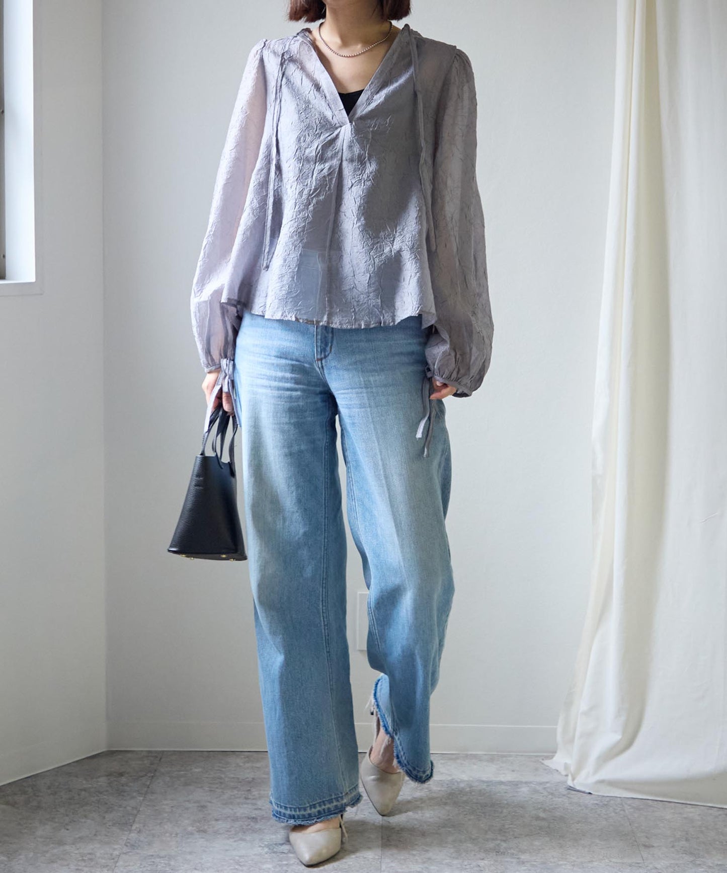 バックリボンクリンクルブラウス