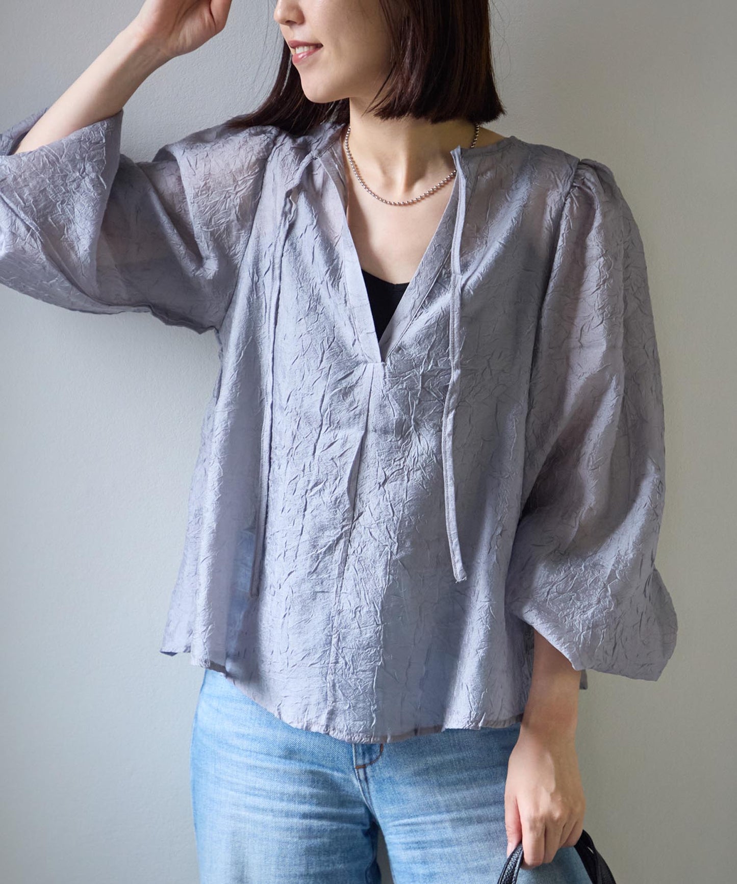 バックリボンクリンクルブラウス