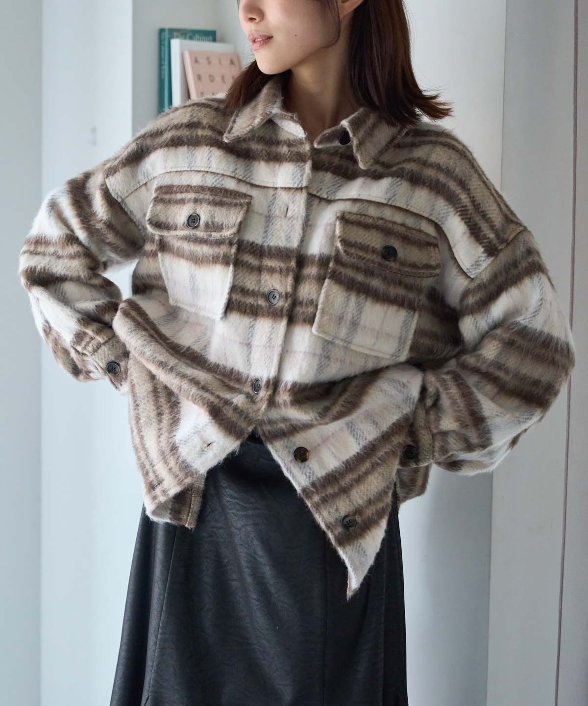 シャギーチェックシャツジャケット