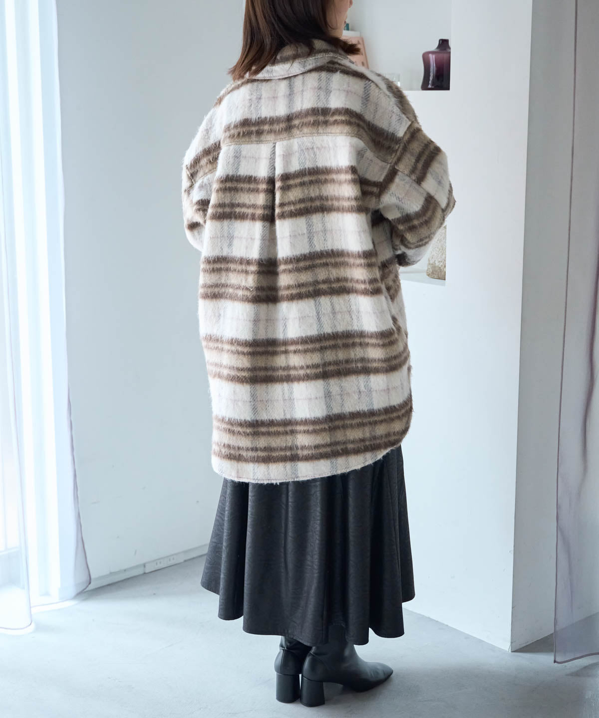 シャギーチェックシャツジャケット