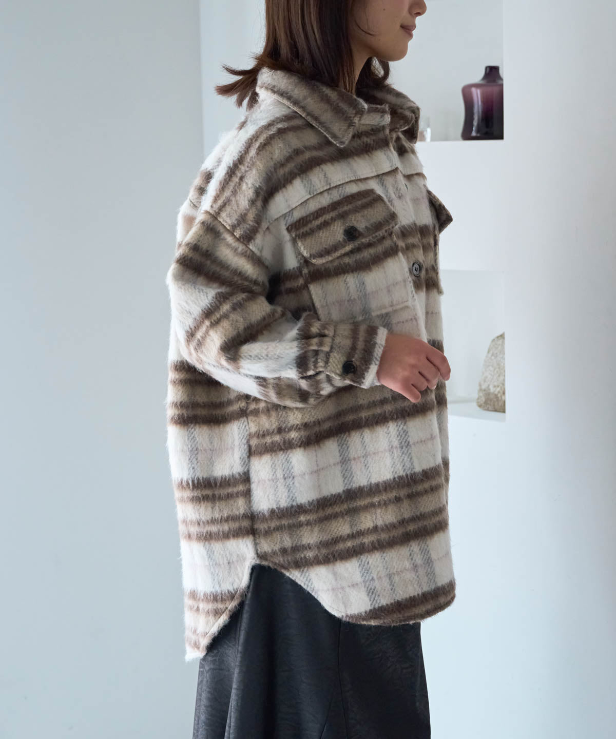 シャギーチェックシャツジャケット