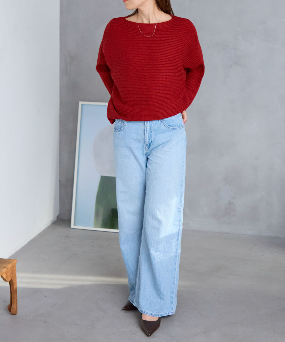 もちもちボートネックドルマンリブニット