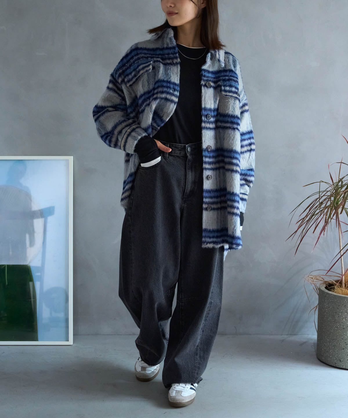 シャギーチェックシャツジャケット