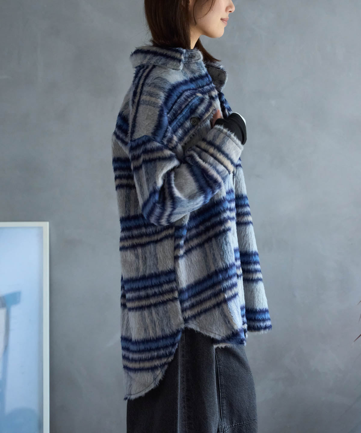 シャギーチェックシャツジャケット