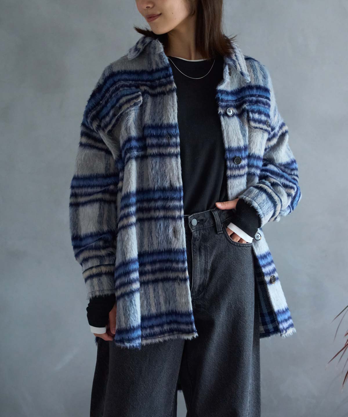 シャギーチェックシャツジャケット