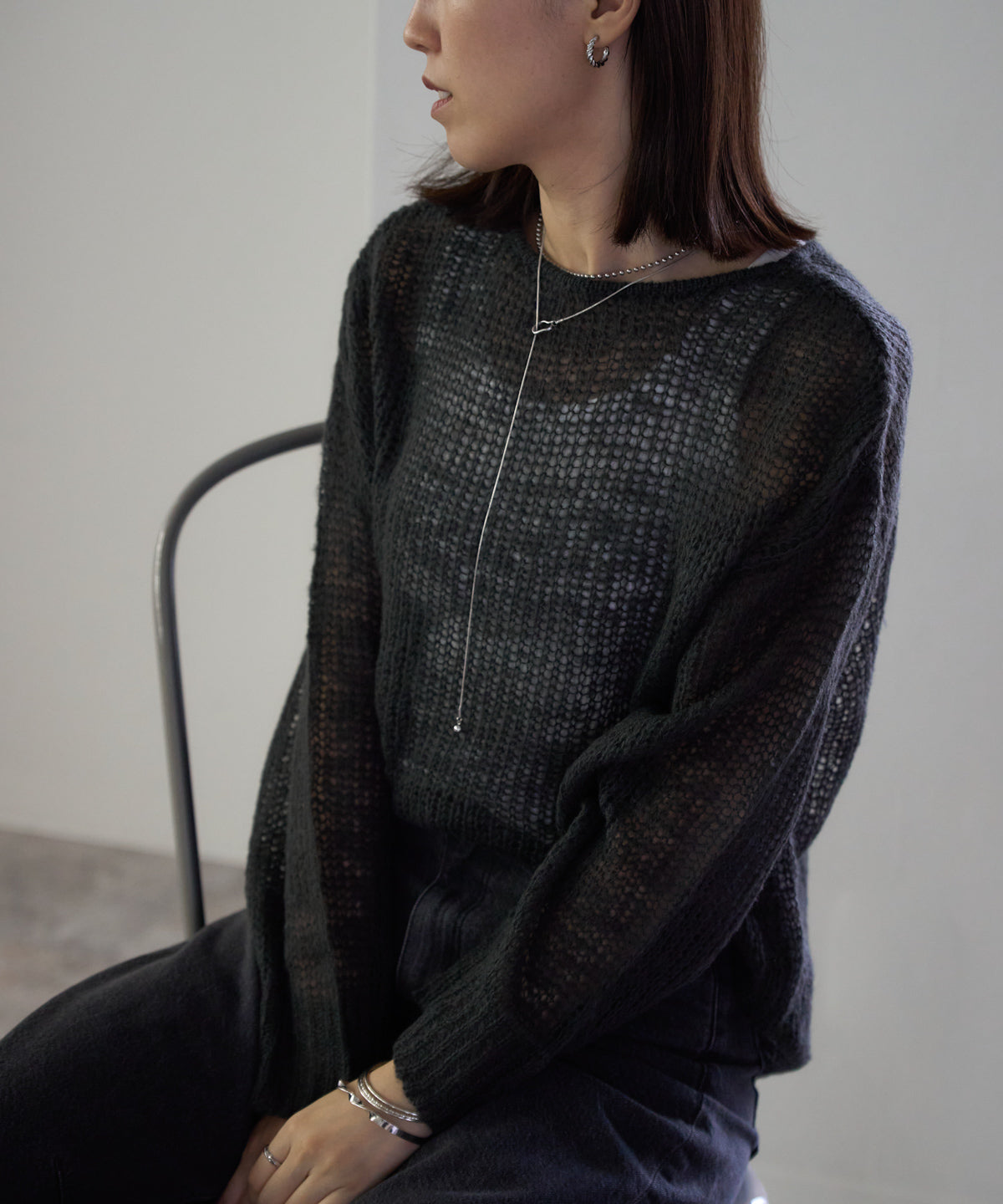 シアーモヘアタッチロングニットプルオーバー