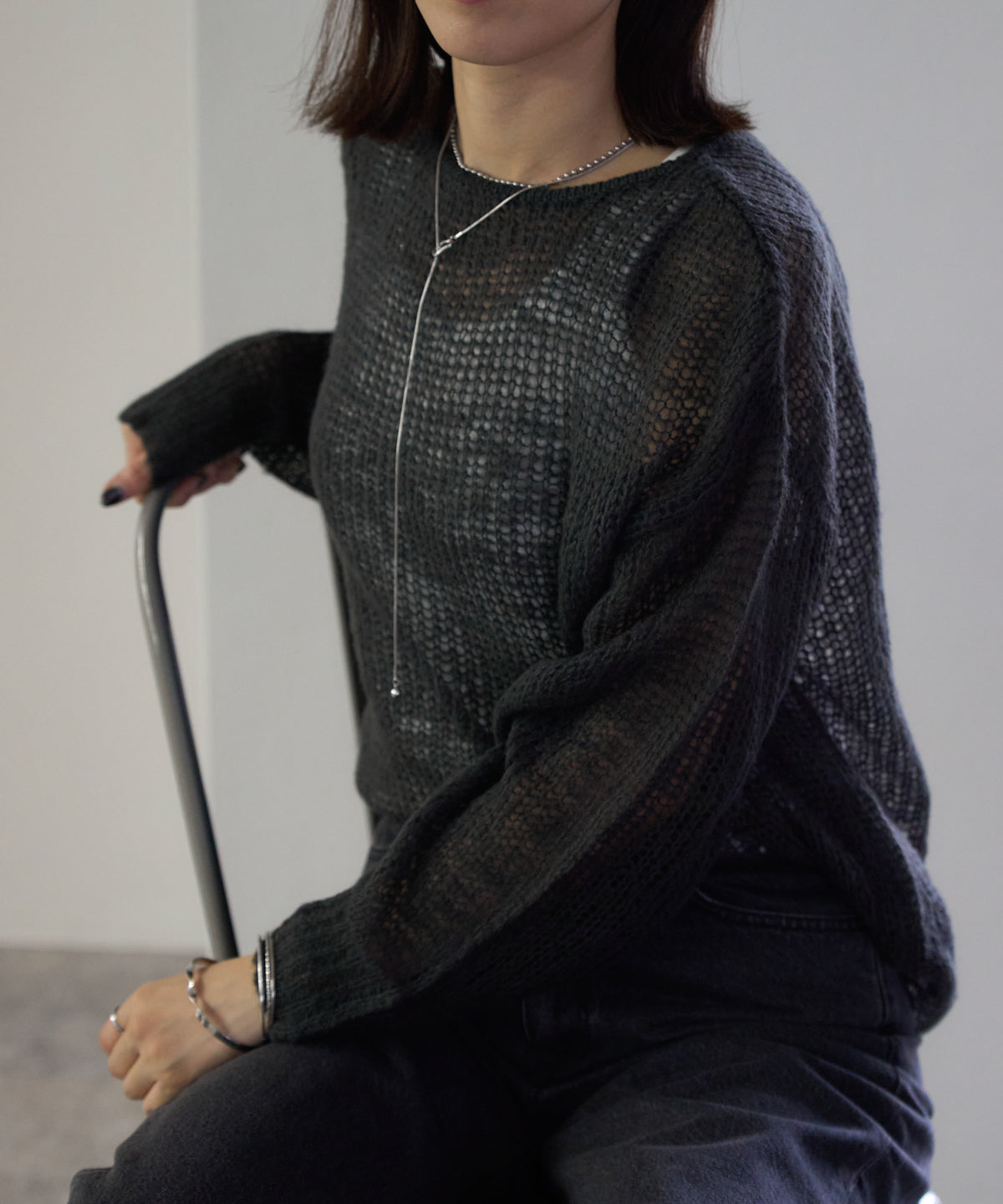 シアーモヘアタッチロングニットプルオーバー
