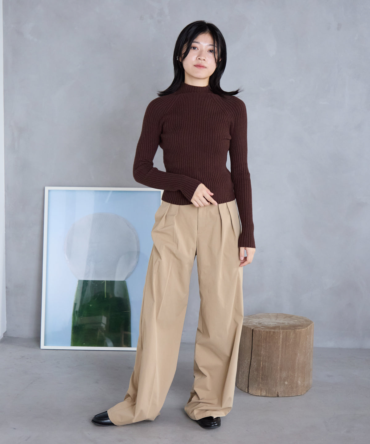 ボトルネックリブニットプルオーバー