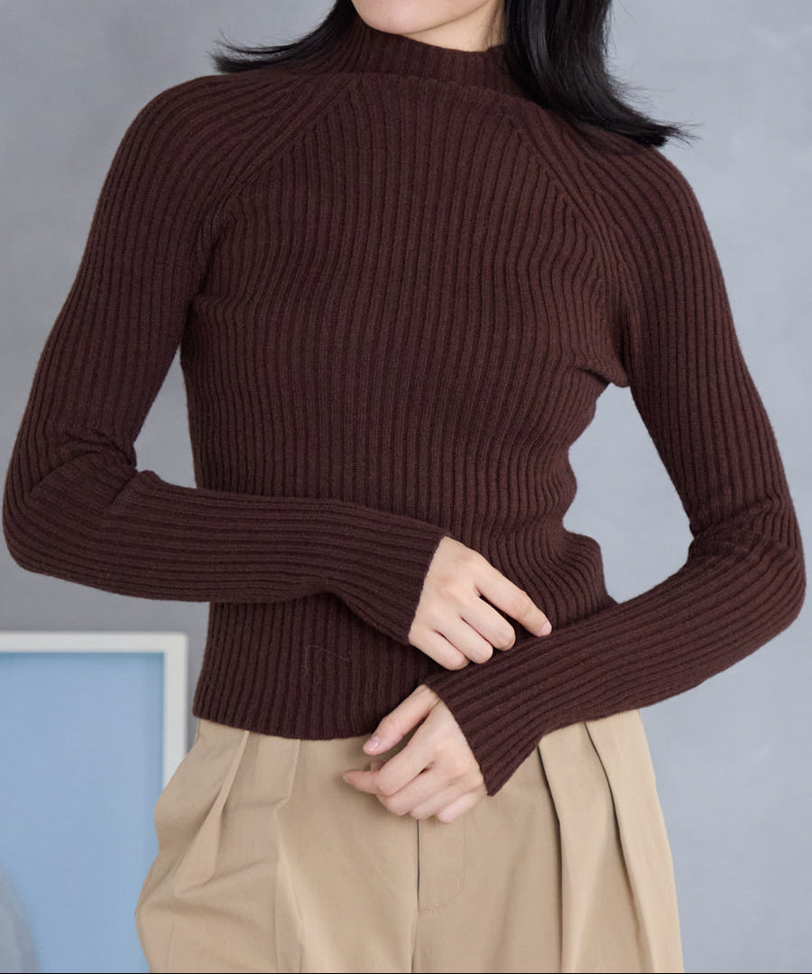 ボトルネックリブニットプルオーバー