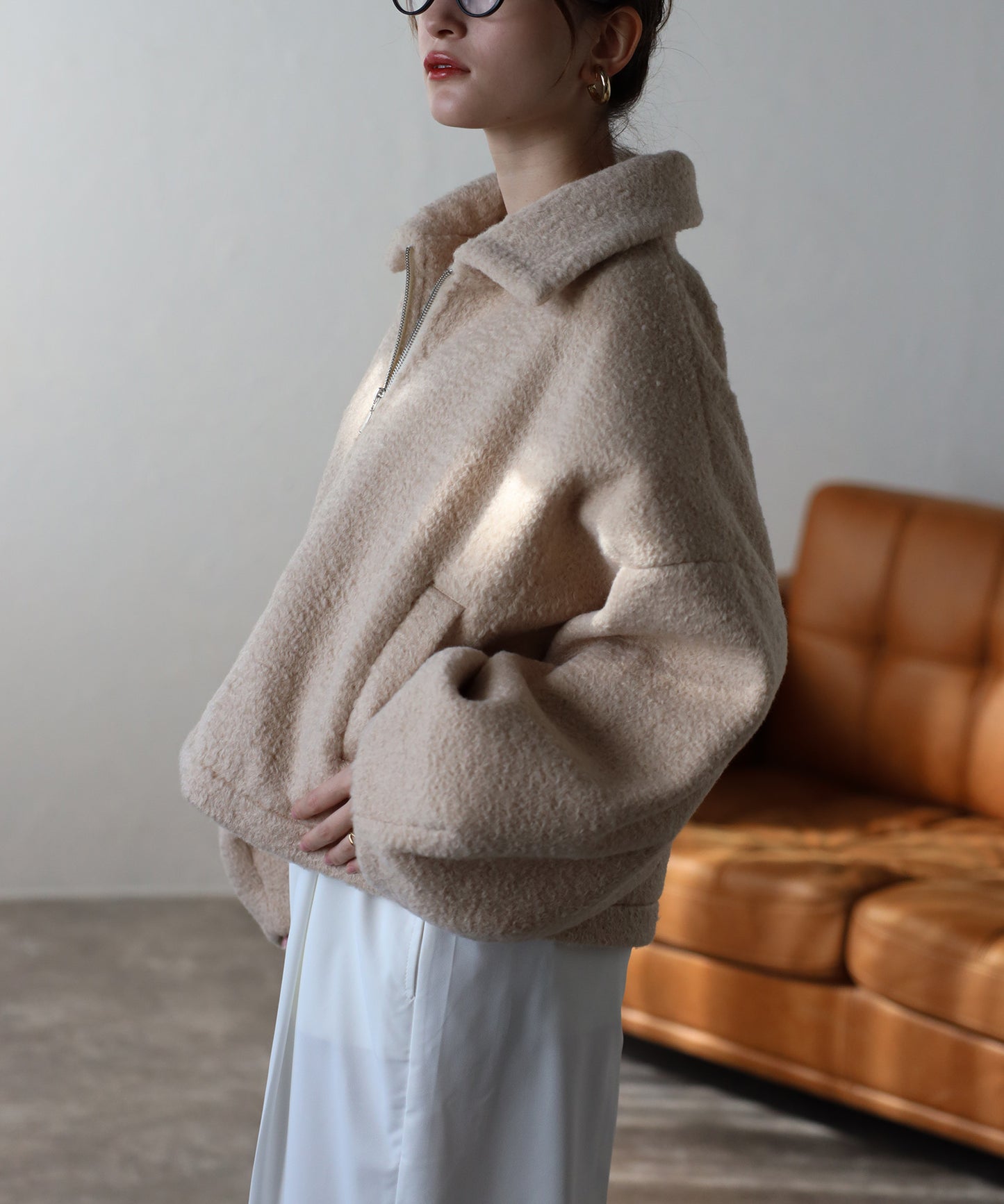 ショート丈 ボリュームスリーブ ボアジャケット