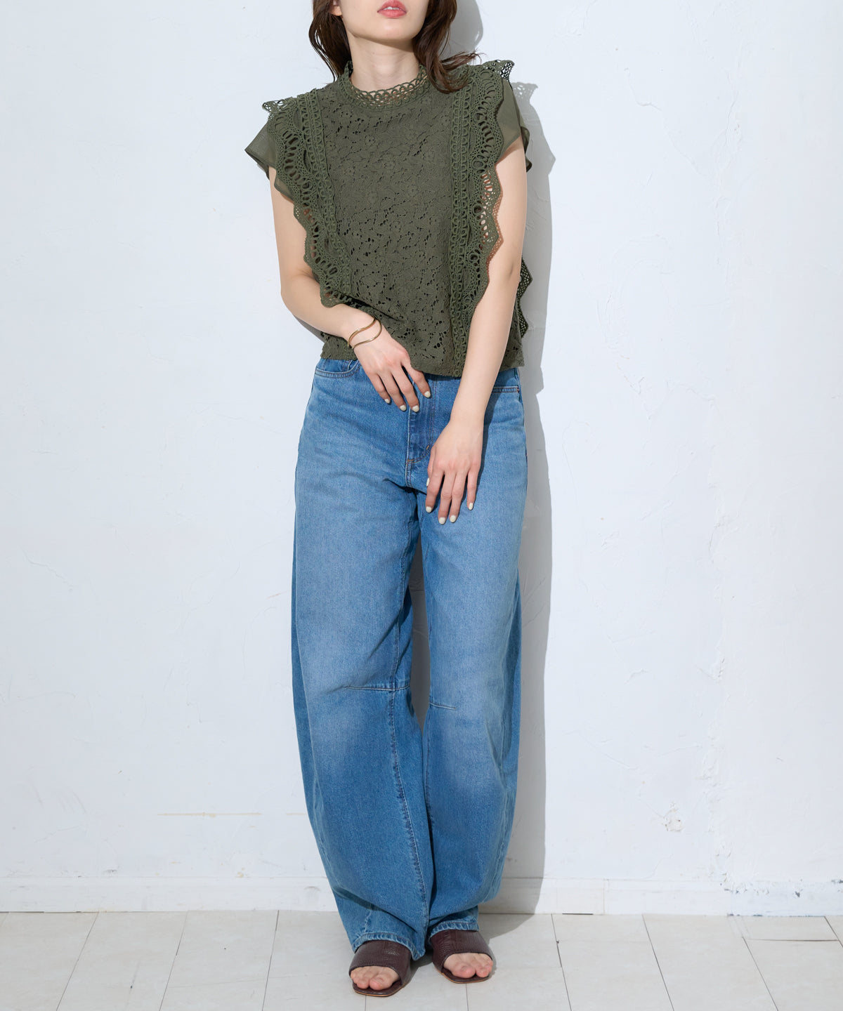 レースフレンチスリーブブラウス/ノースリーブ