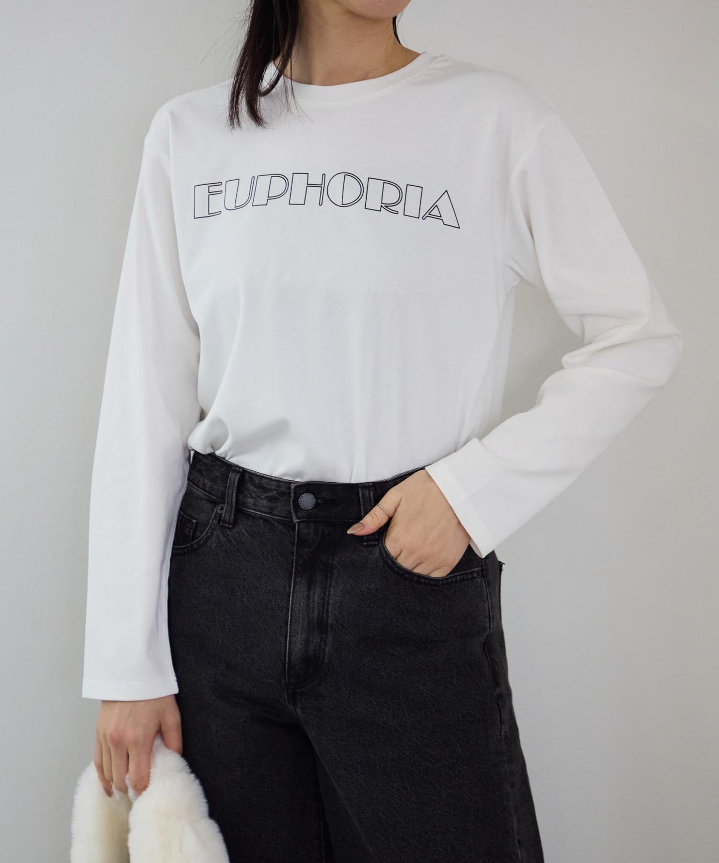 長袖カラーロゴプリントTシャツ