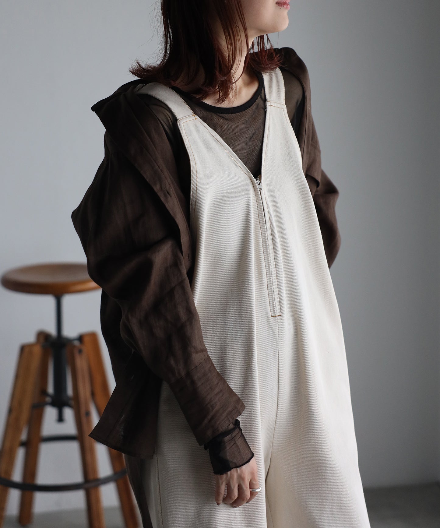 デニムフロントジップ サロペット