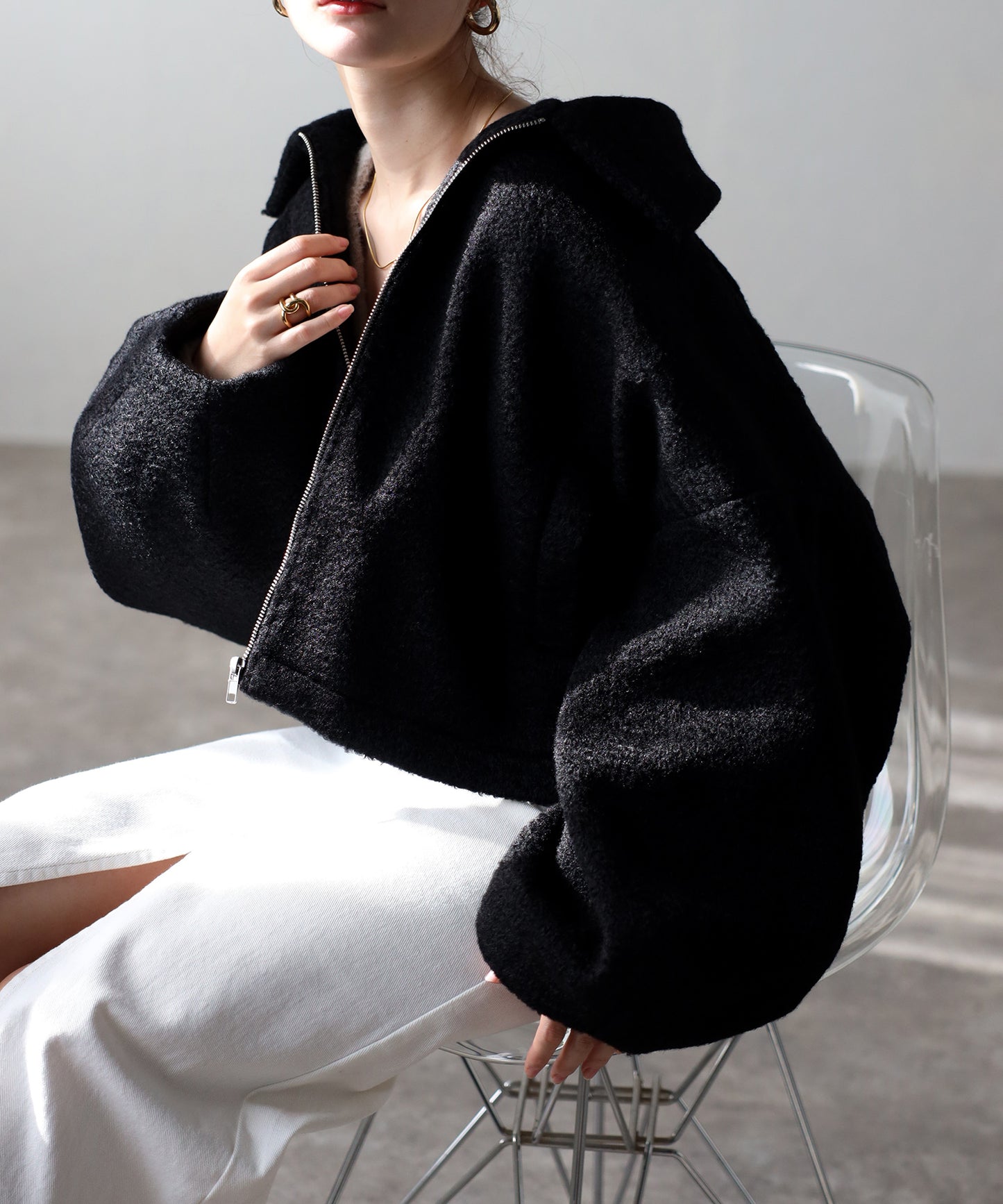 ショート丈 ボリュームスリーブ ボアジャケット