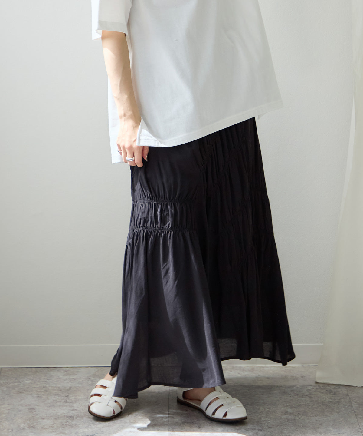 ギャザーアシメ切替スカート