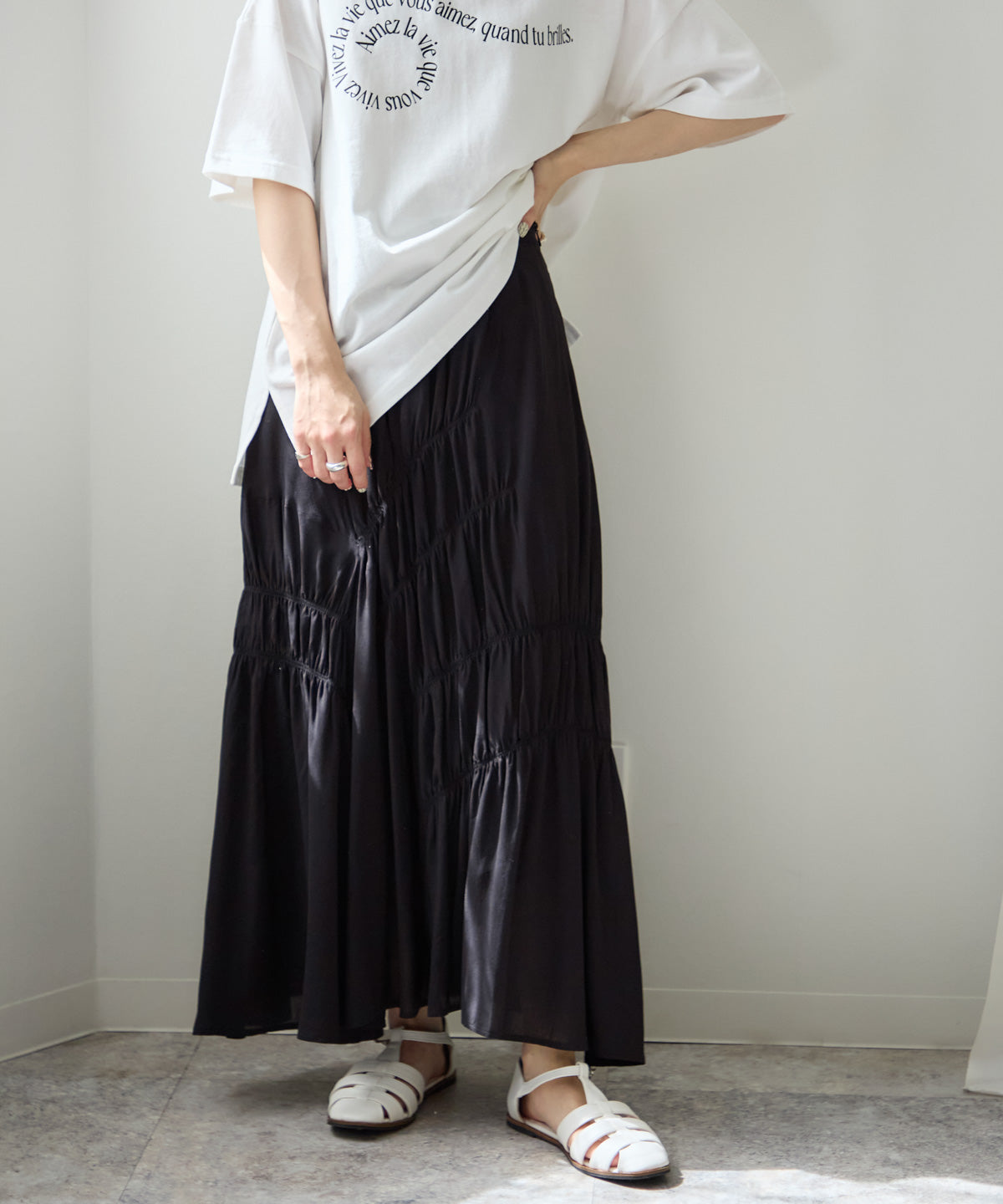 ギャザーアシメ切替スカート