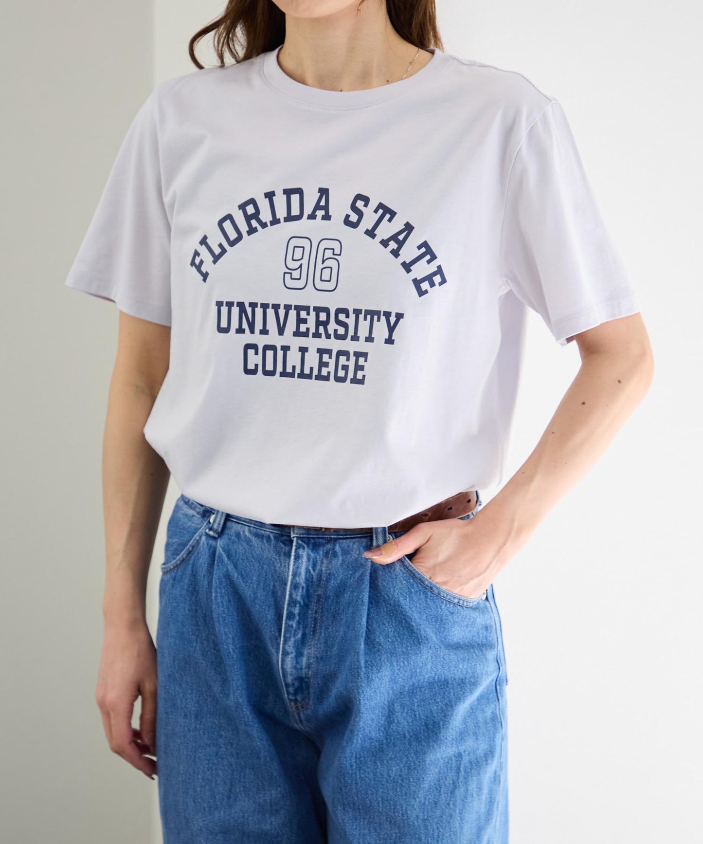 ヴィンテージ風カレッジロゴ スーピマ半袖Tシャツ