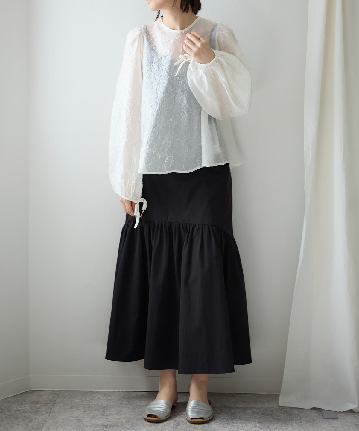 バックリボンクリンクルブラウス