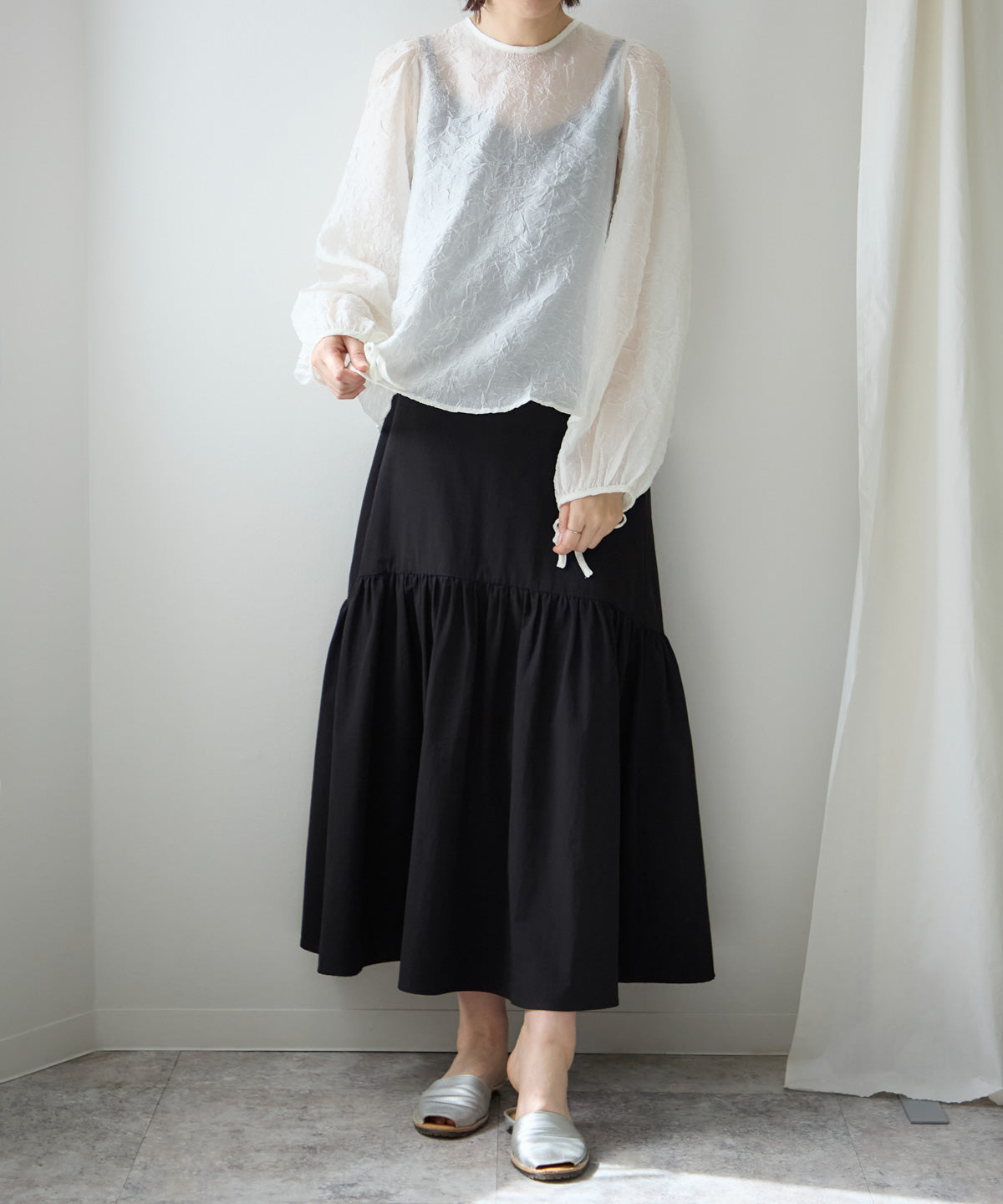 バックリボンクリンクルブラウス