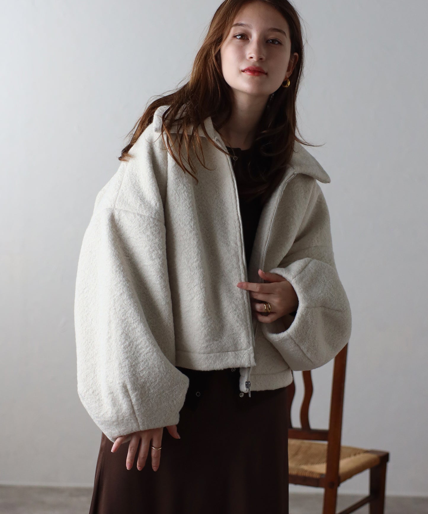 ショート丈 ボリュームスリーブ ボアジャケット