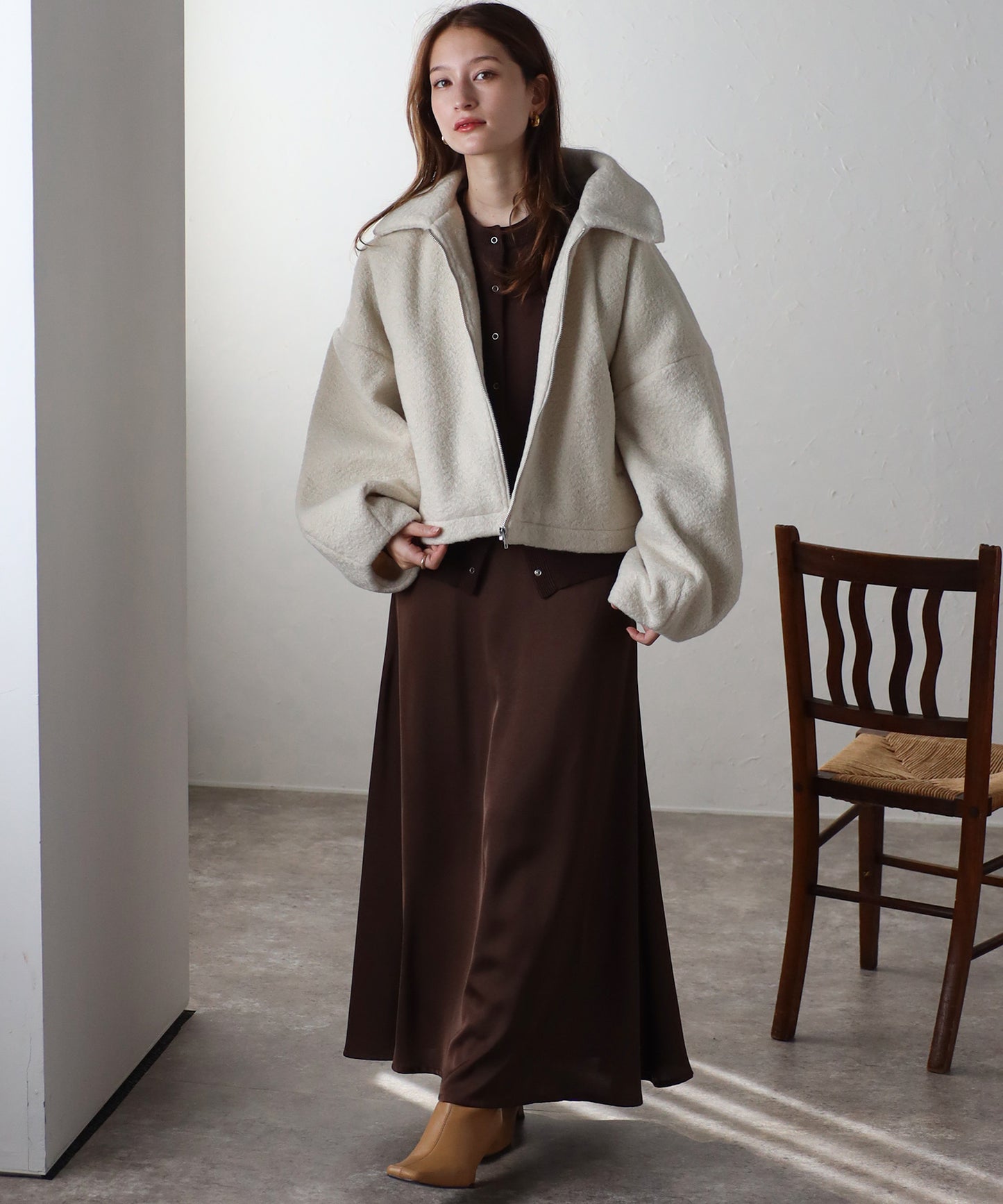 ショート丈 ボリュームスリーブ ボアジャケット