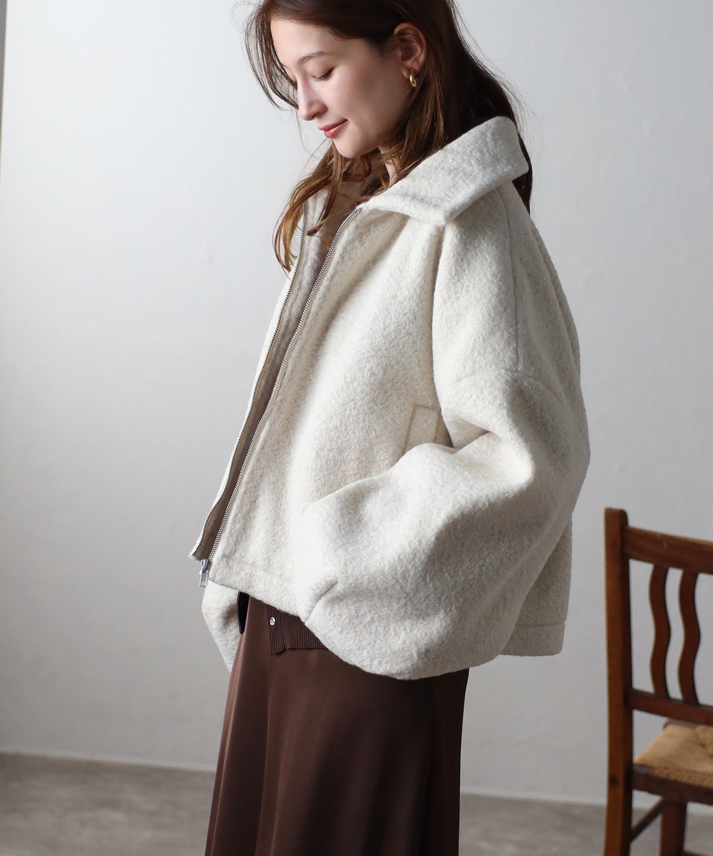 ショート丈 ボリュームスリーブ ボアジャケット