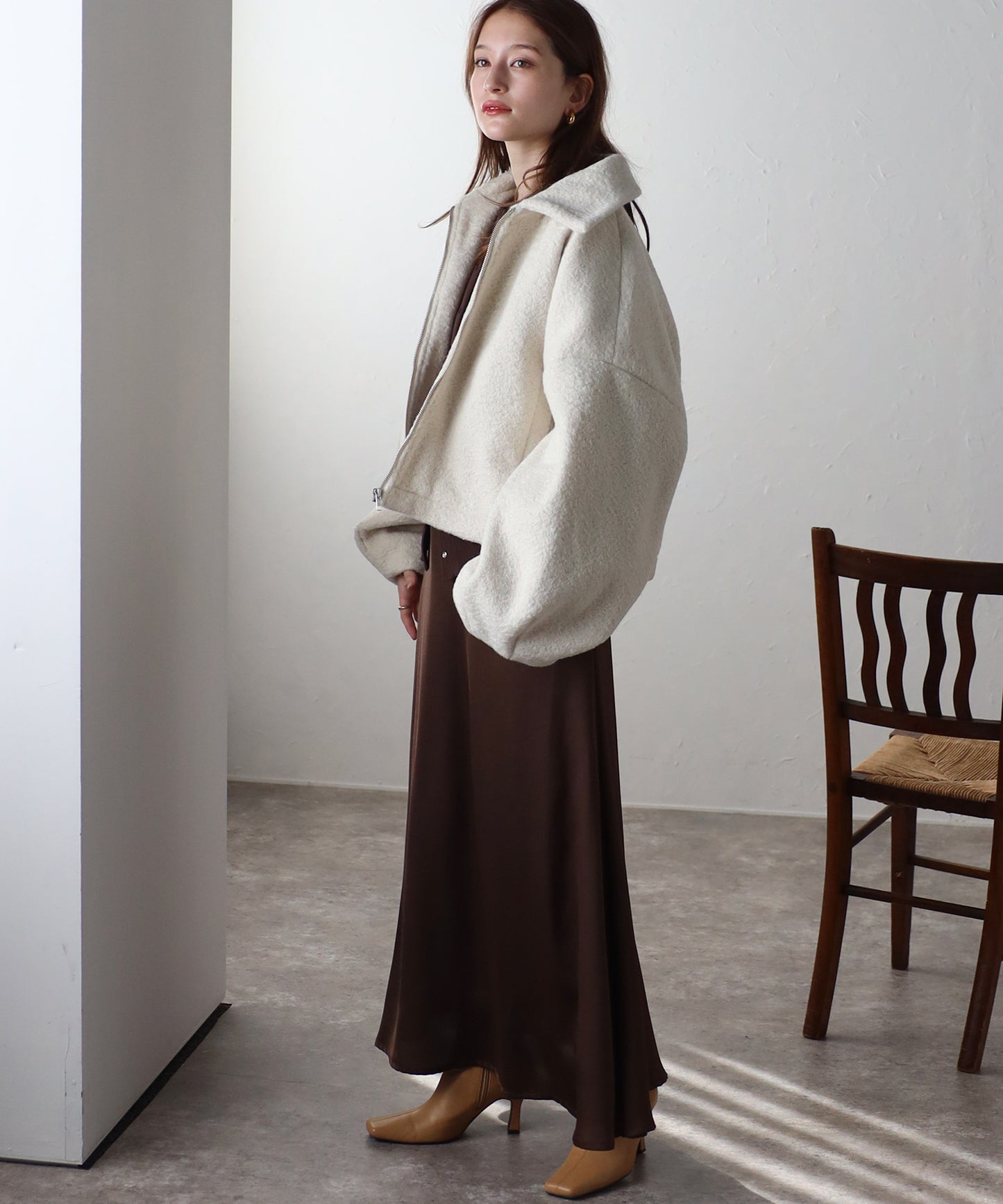 ショート丈 ボリュームスリーブ ボアジャケット