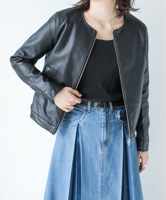 ノーカラーライダースジャケット