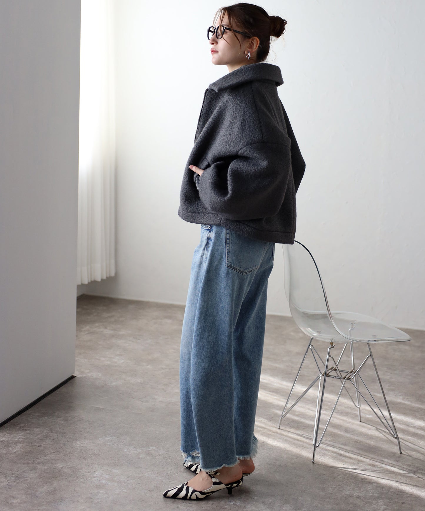 ショート丈 ボリュームスリーブ ボアジャケット