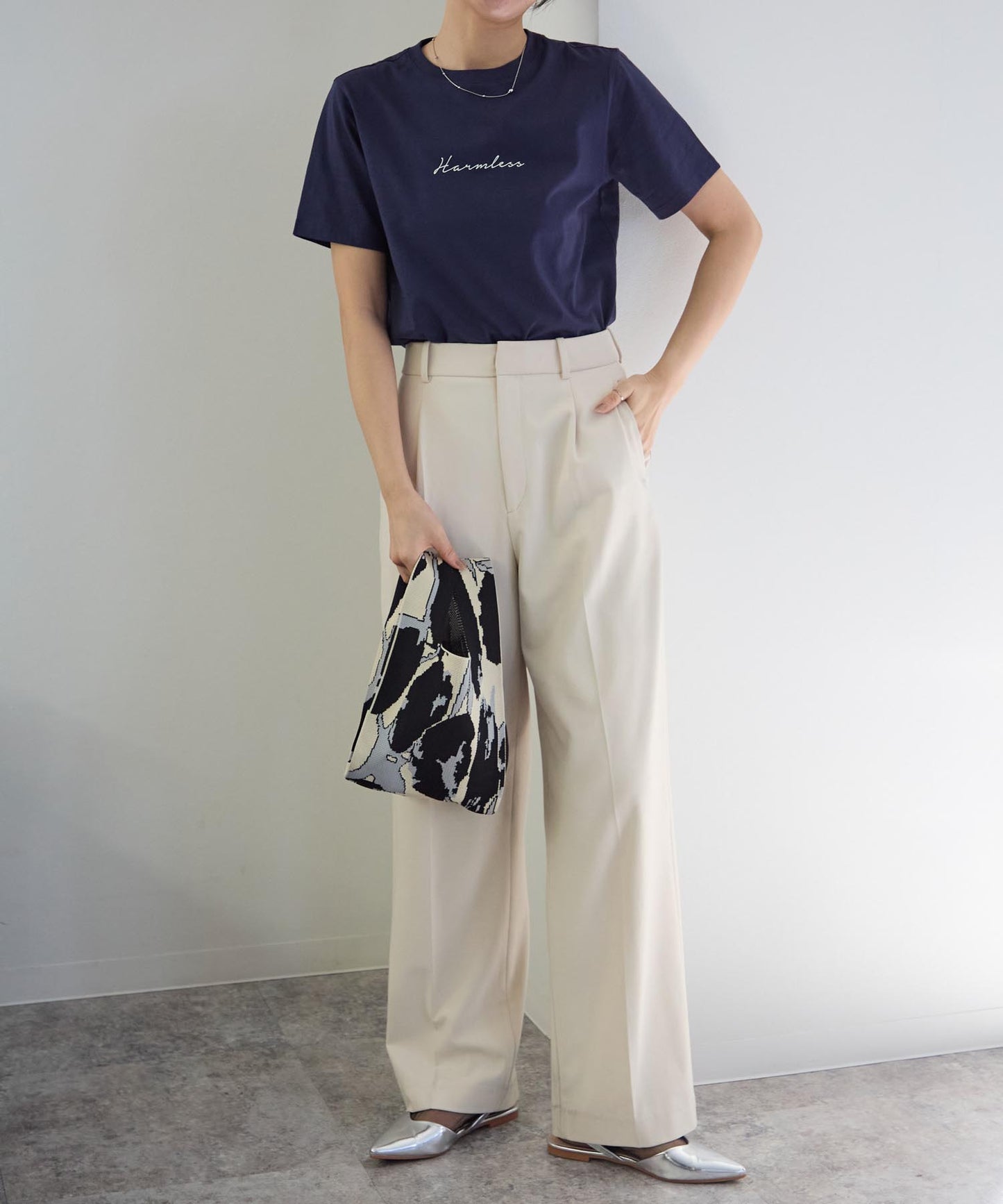 胸元フロントプリント 半袖サイロTシャツ