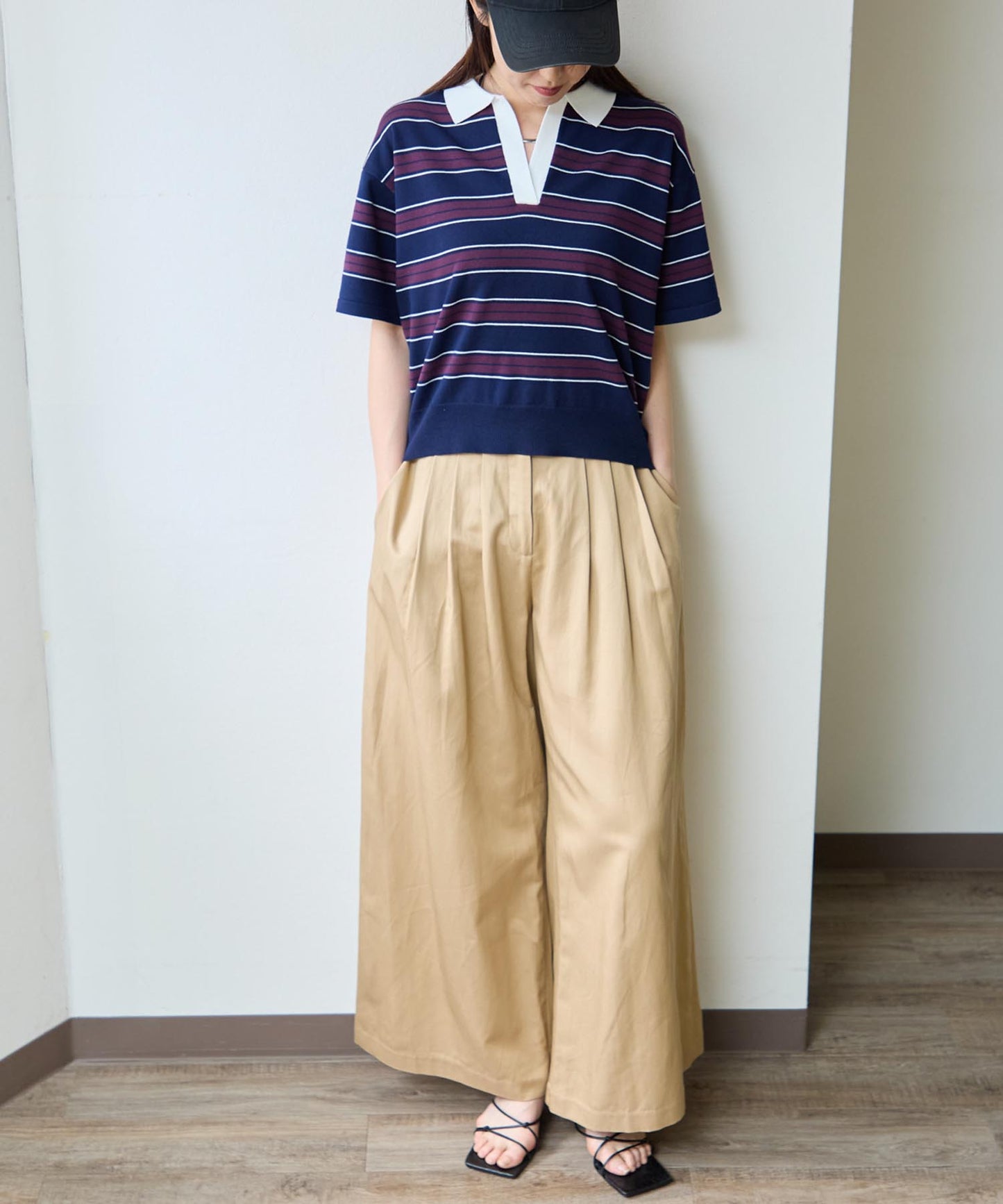 ポロ襟 スキッパー 半袖ニットプルオーバー