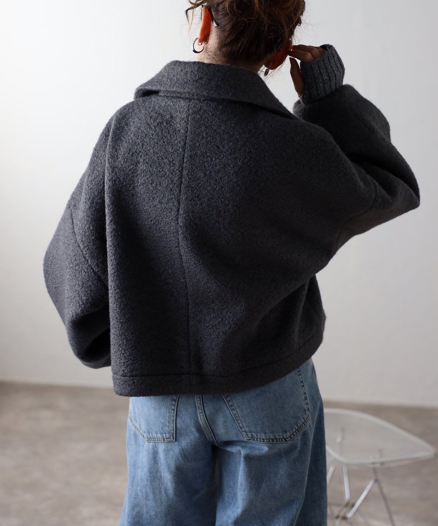 ショート丈 ボリュームスリーブ ボアジャケット