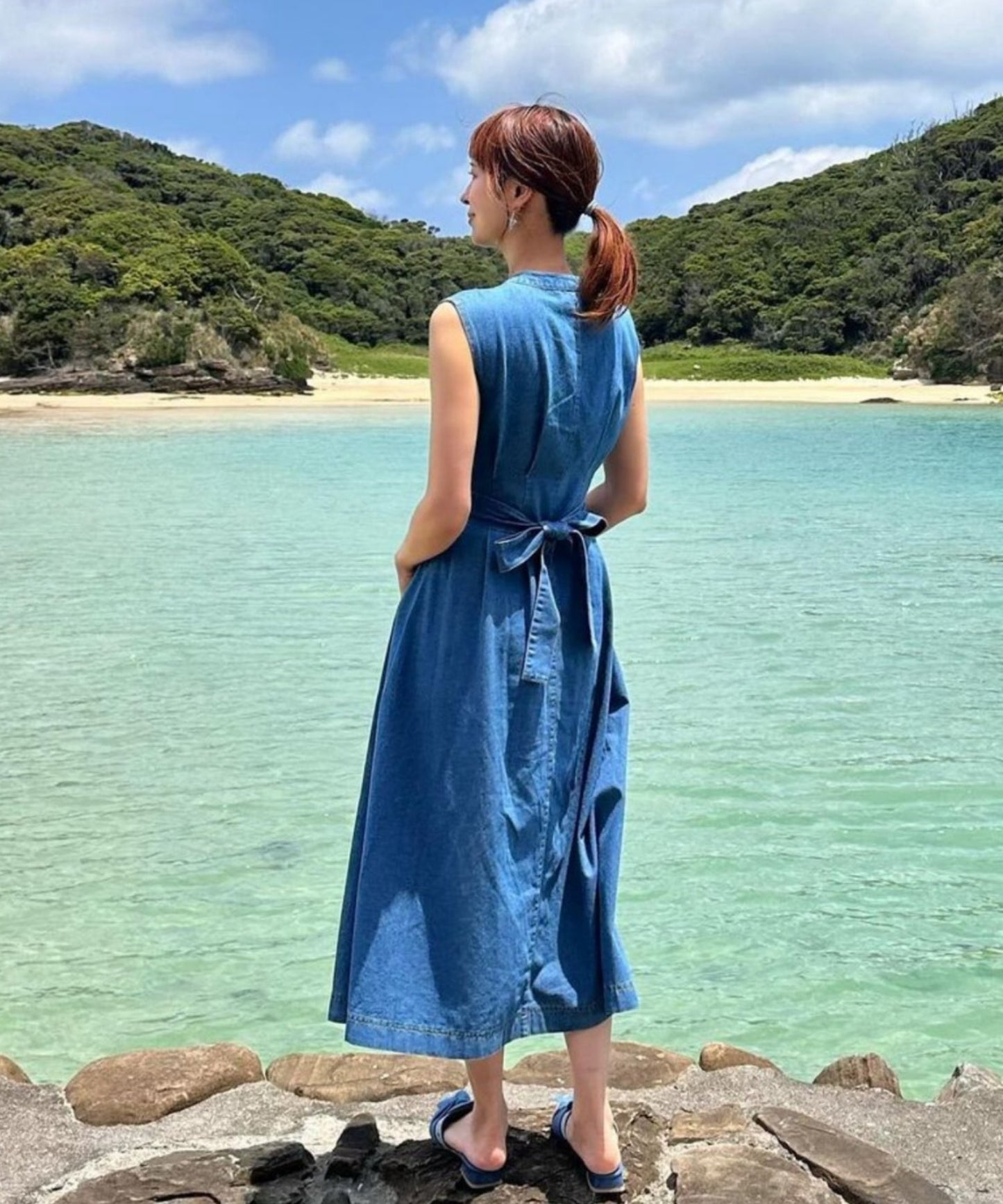 ウエストリボンデニムワンピース