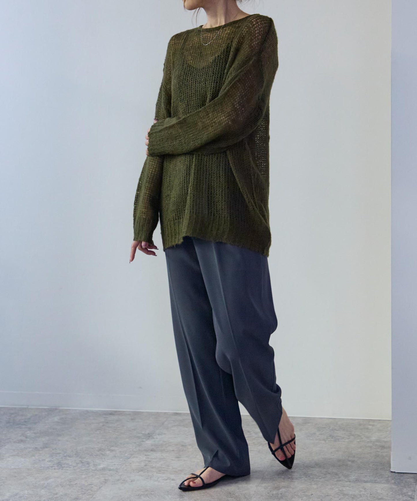 シアーモヘアタッチロングニットプルオーバー