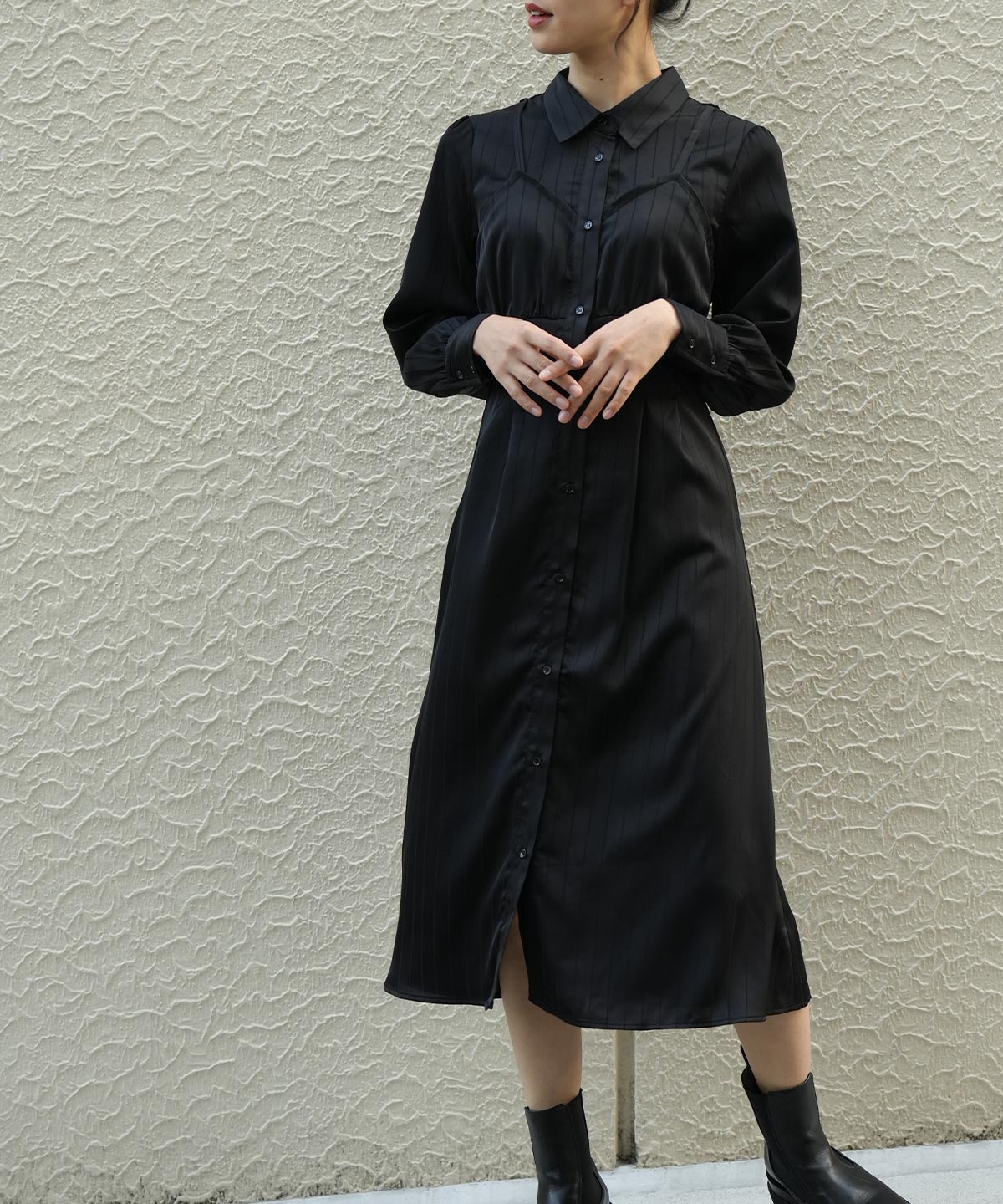 レイヤード風シャツワンピ
