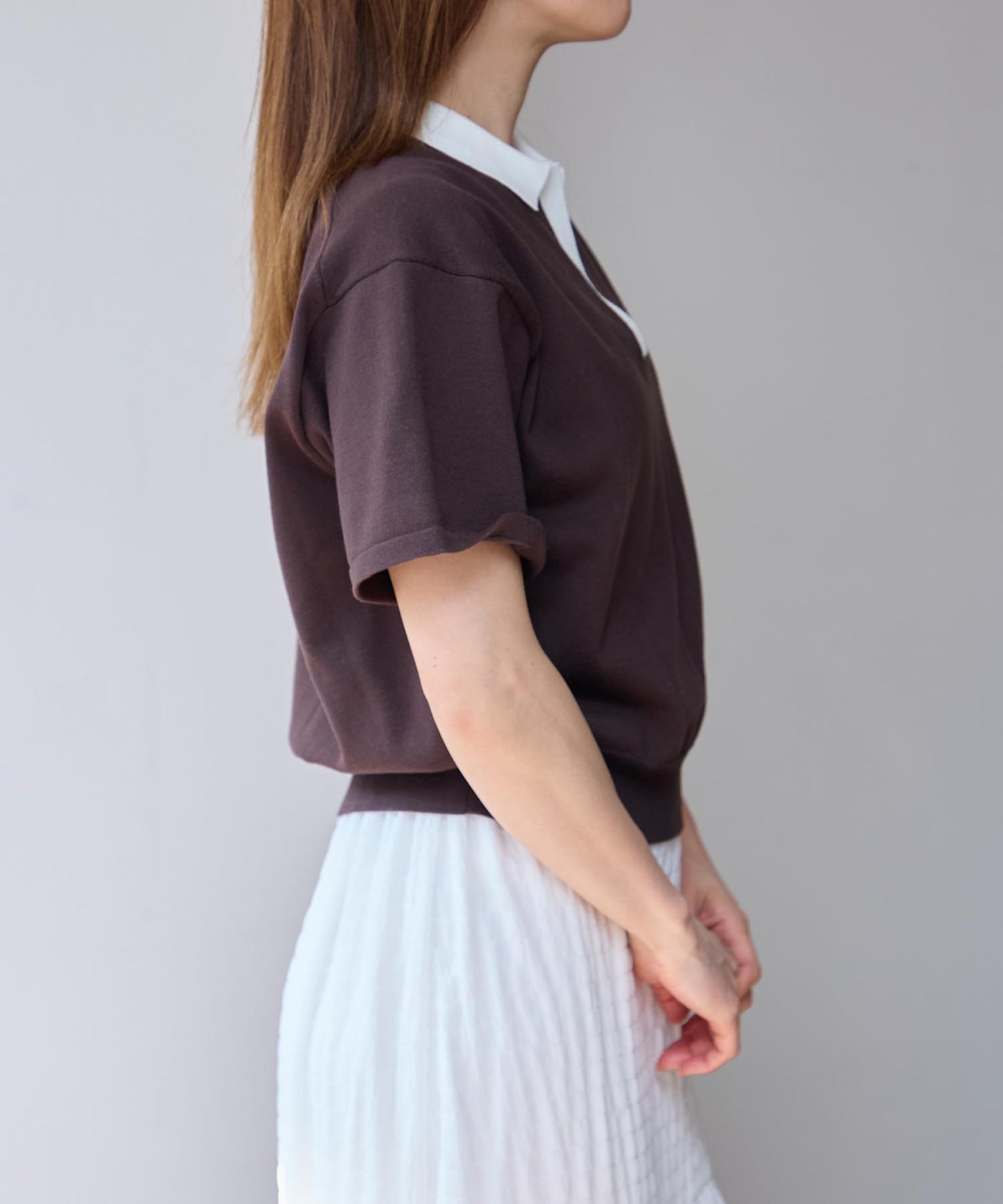 ポロ襟 スキッパー 半袖ニットプルオーバー