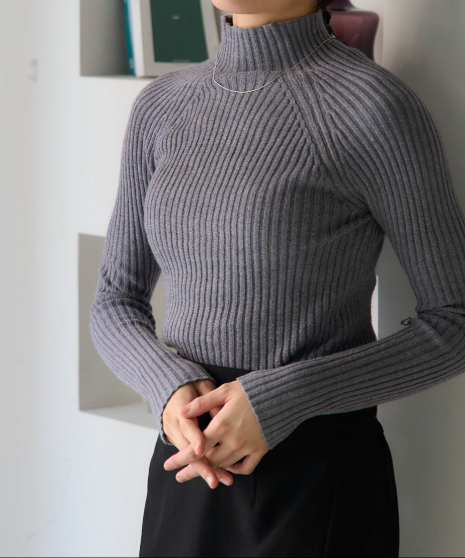 ボトルネックリブニットプルオーバー