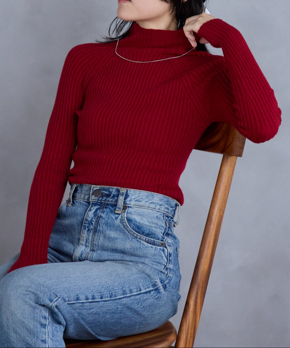 ボトルネックリブニットプルオーバー