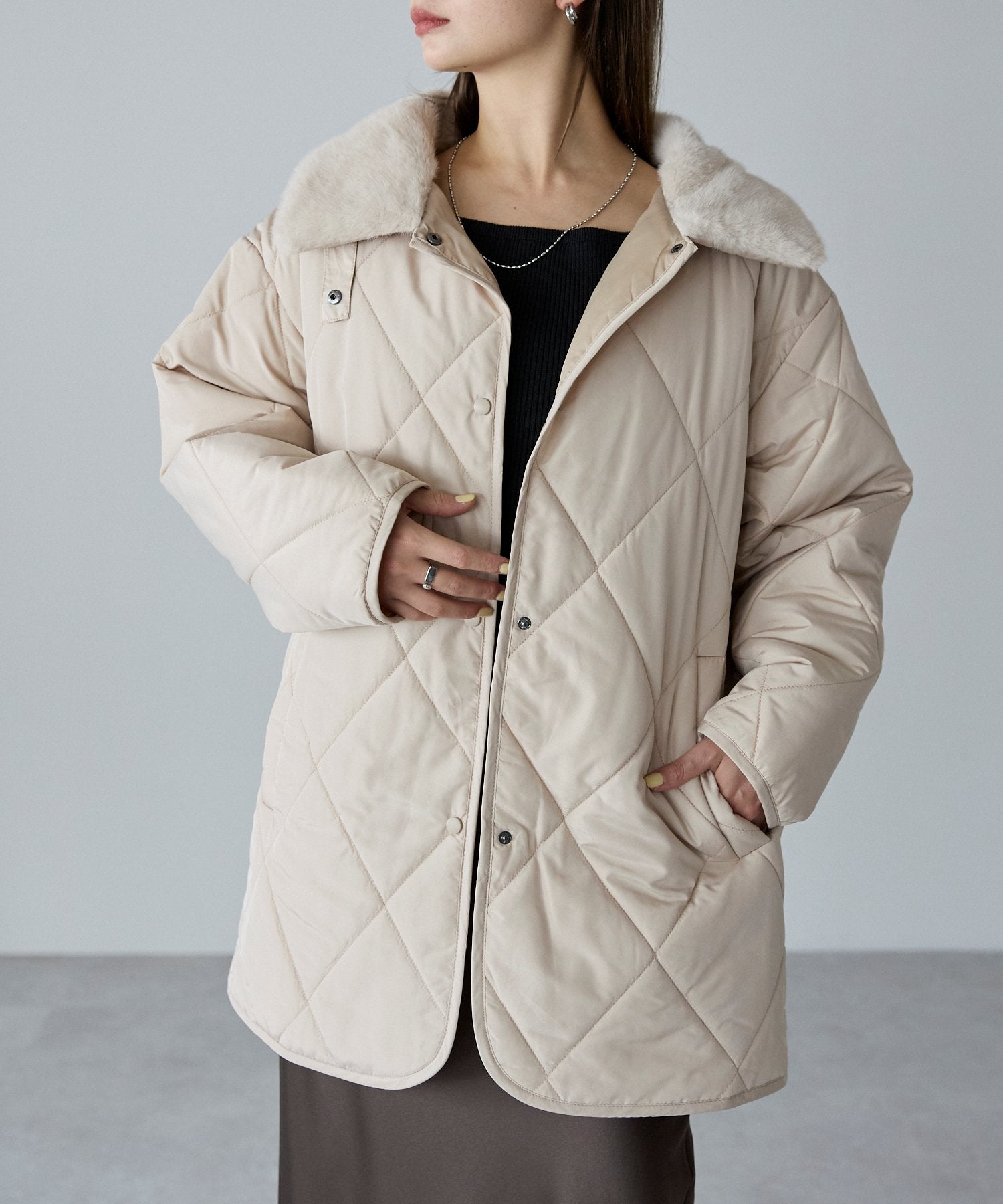 クレット clette ファーリボン付きキルトジャケット 衿ファー付きキルトジャケット TRIANGLE PALETTE | トライアングルパレット