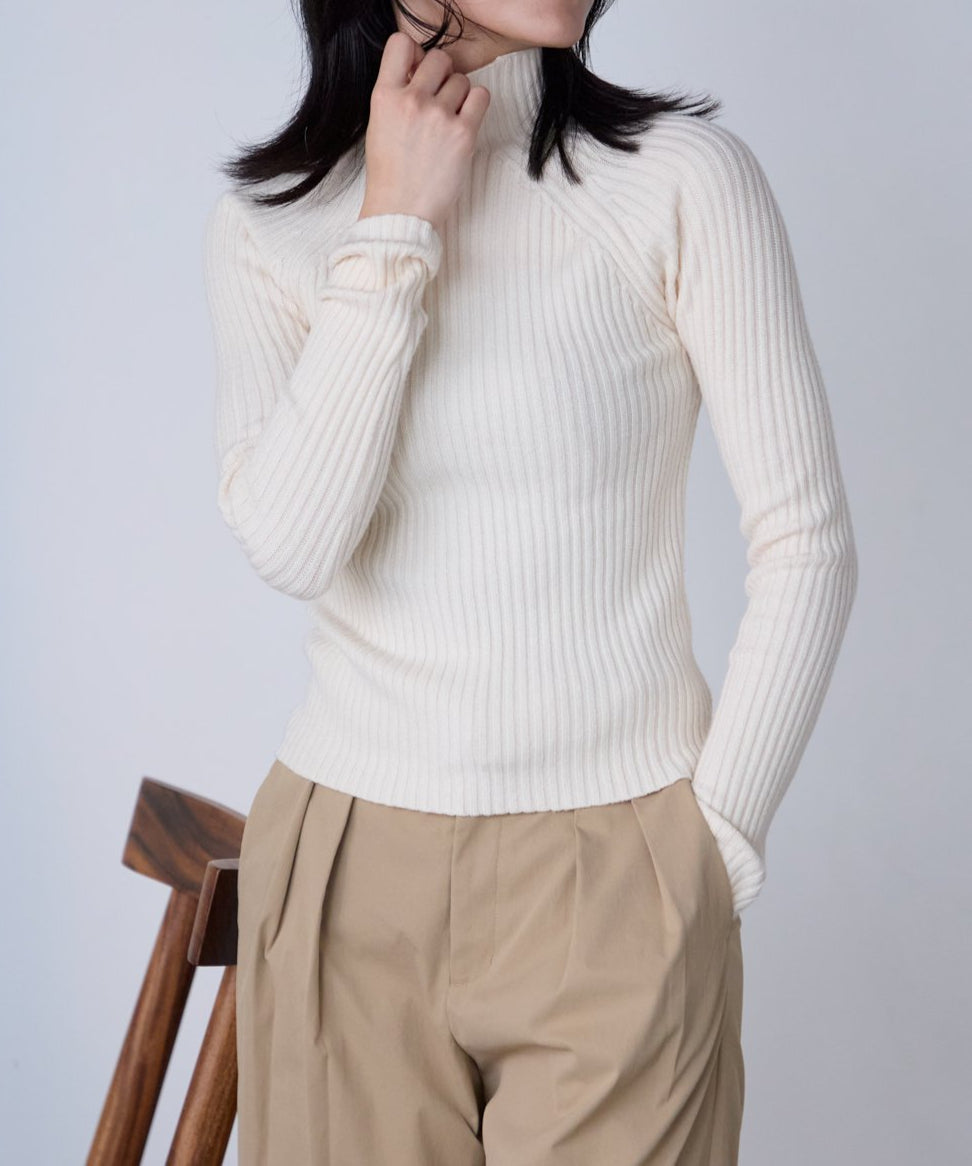 ボトルネックリブニットプルオーバー