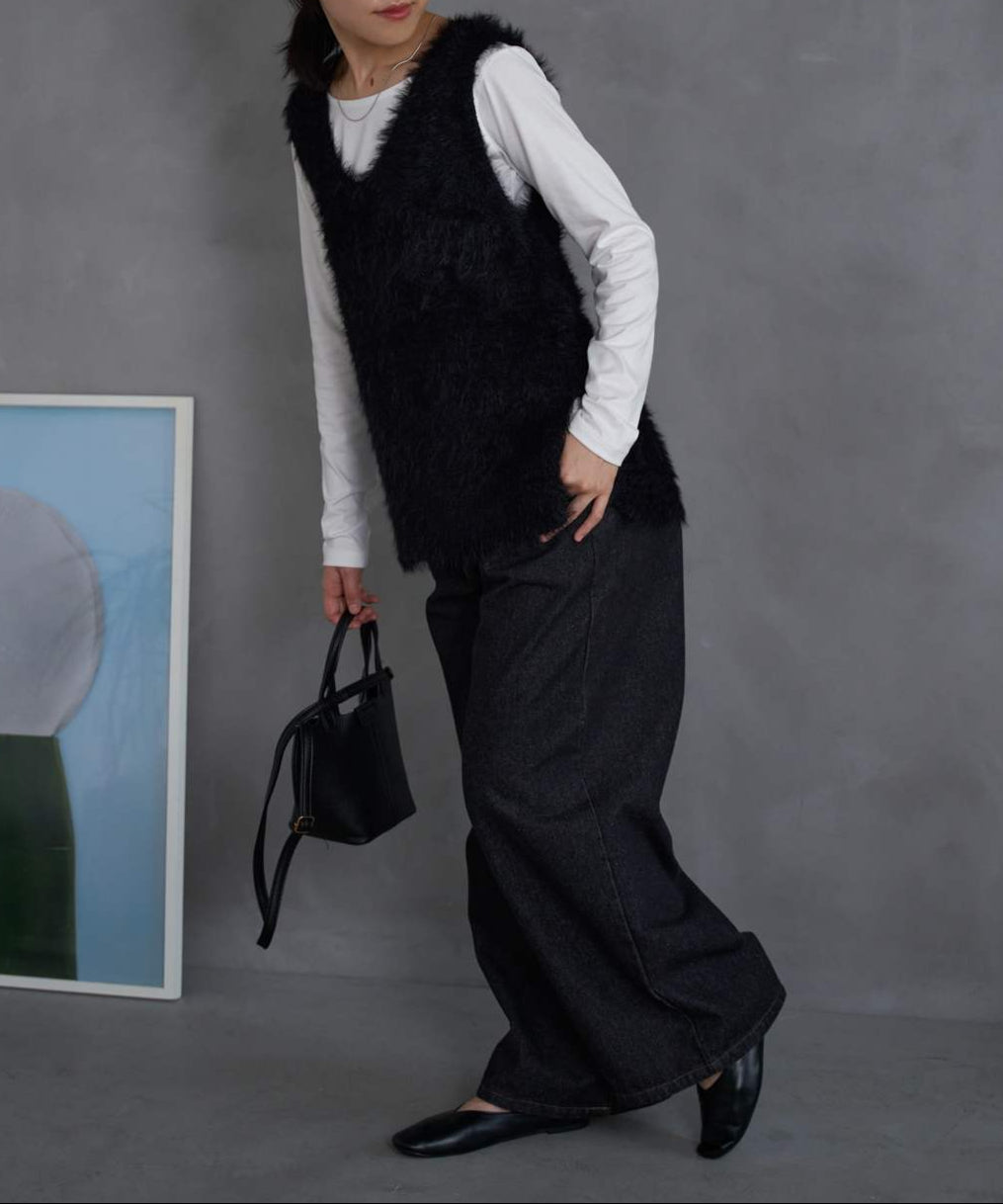 【セットアップ対応】シャギーVネックニットベスト