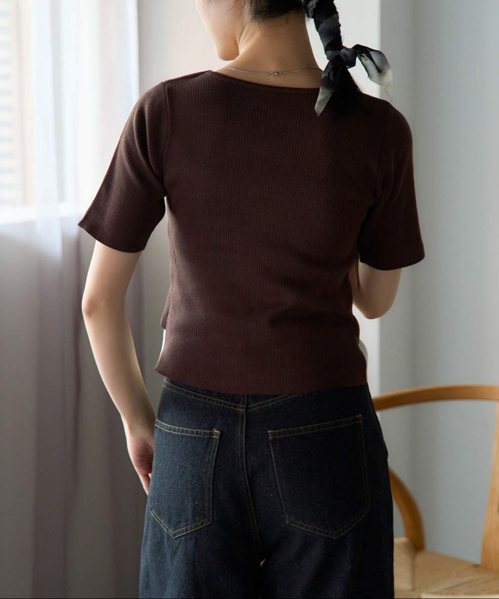 レイヤード風 衿付きサマーニットトップス