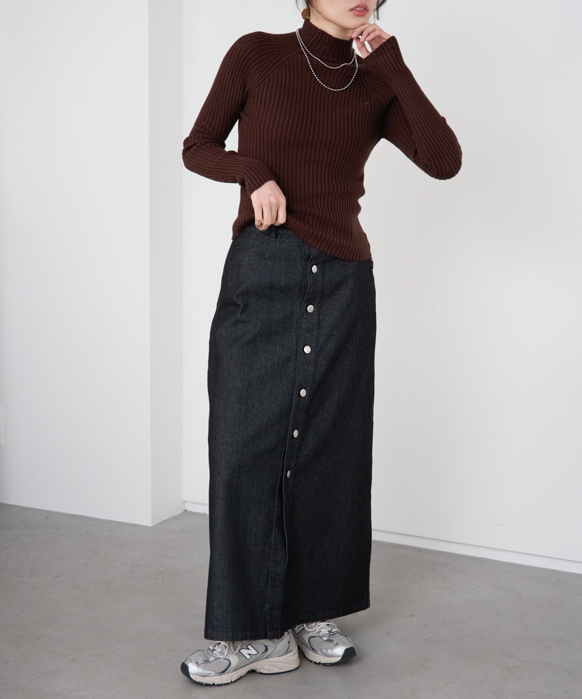 ボトルネックリブニットプルオーバー